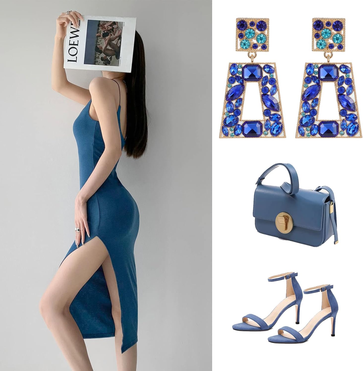 Rhinestone Rectangle Statement Earrings Colorful Crystal Geometric Drop Dangle Earrings for Women Prom Party - Image 4