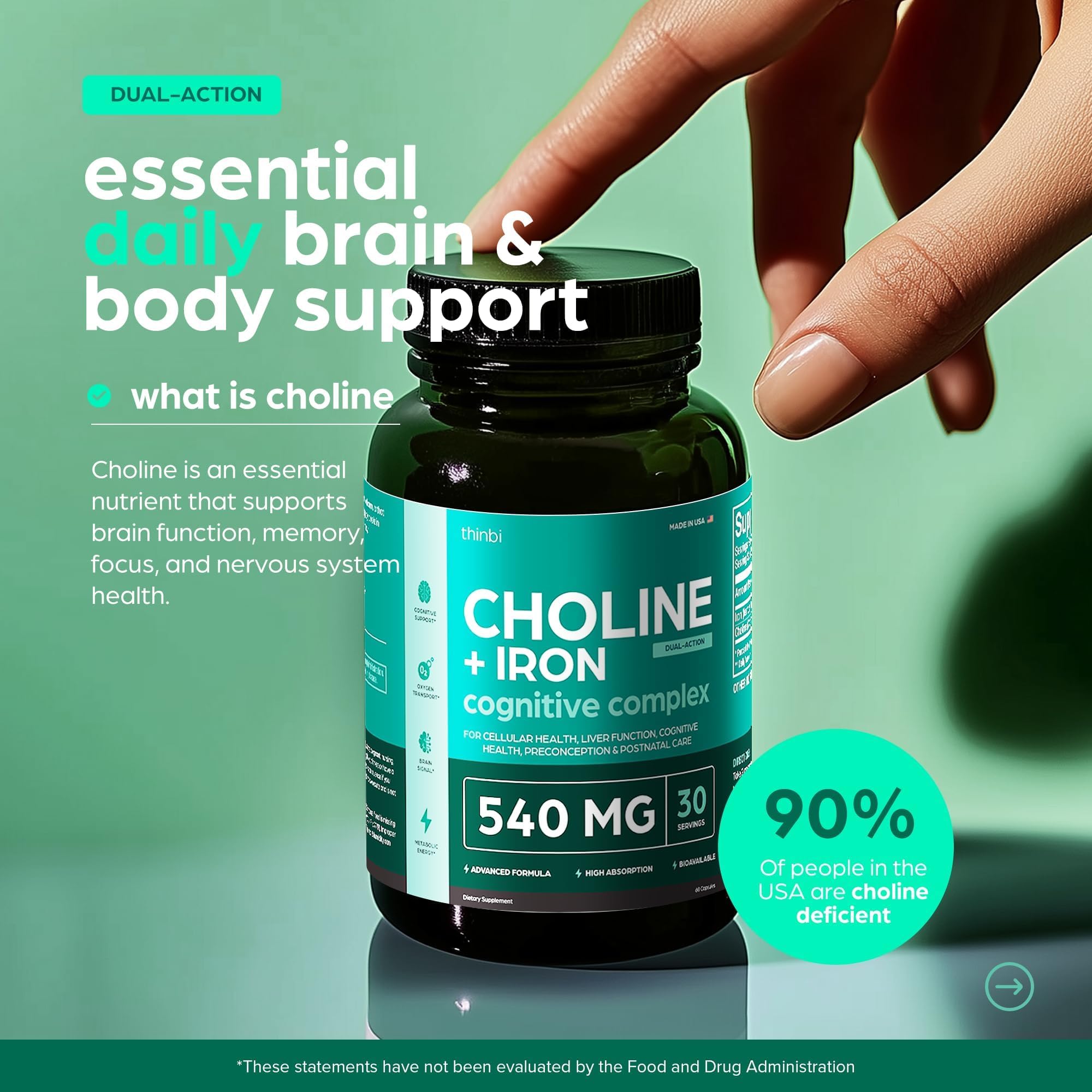 Thinbi Choline Prenatal Supplement with Iron, 30 Servings — Amazon image 2