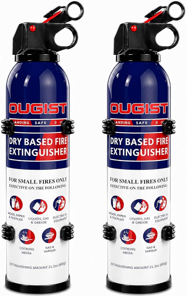 Extintor de incendios ABC para hogar y vehículos - Extintor de incendios portátil de químico seco | Extintor de grasa y eléctrico para cocina, automóvil, fácil de usar para todas las edades (paquete de 2, 1,32 lb cada uno)