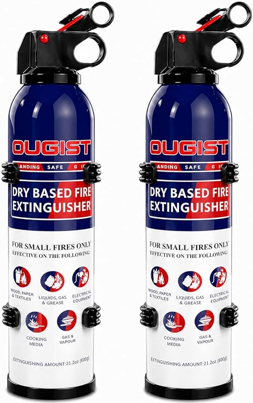 Extintor de incendios ABC para hogar y vehículos - Extintor de incendios portátil de químico seco | Extintor de grasa y eléctrico para cocina, automóvil, fácil de usar para todas las edades (paquete de 2, 1,32 lb cada uno)