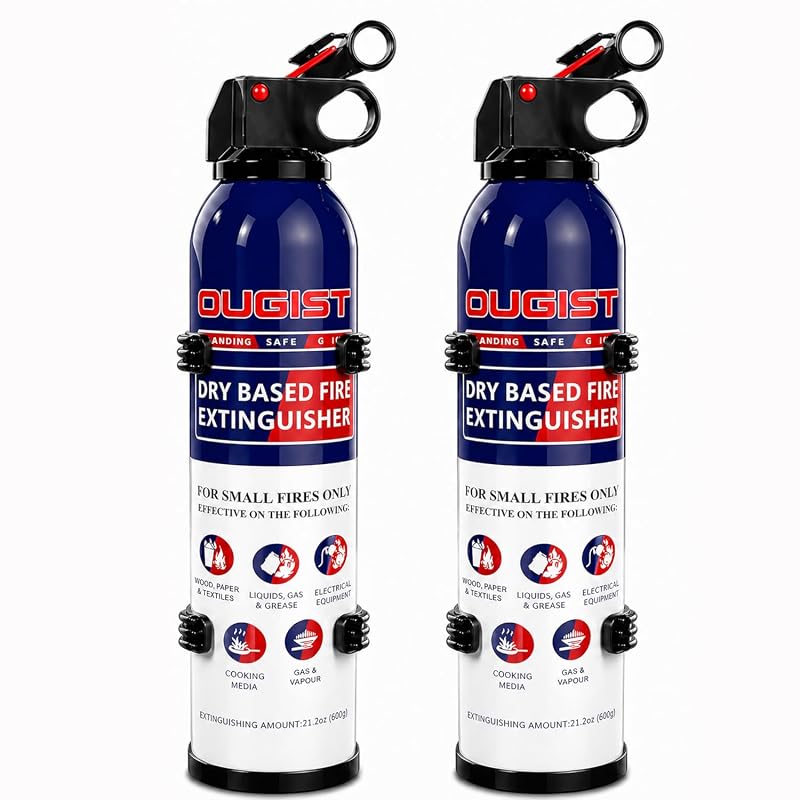 Extintor de Incêndio ABC Portátil para Casa, Carro, Cozinha e Garagem Ougist, Pó Químico Seco, Azul, Kit com 2 unidades de 600 g