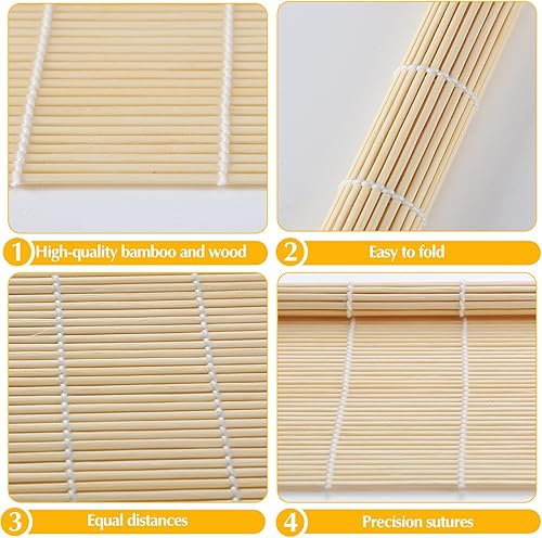 Miniatura 3 de Hoolerry 24 alfombrillas de sushi a granel de bambú para hacer sushi rodillo antiadherente cuadrado para suministros de fiesta en el hogar, 9.5 x