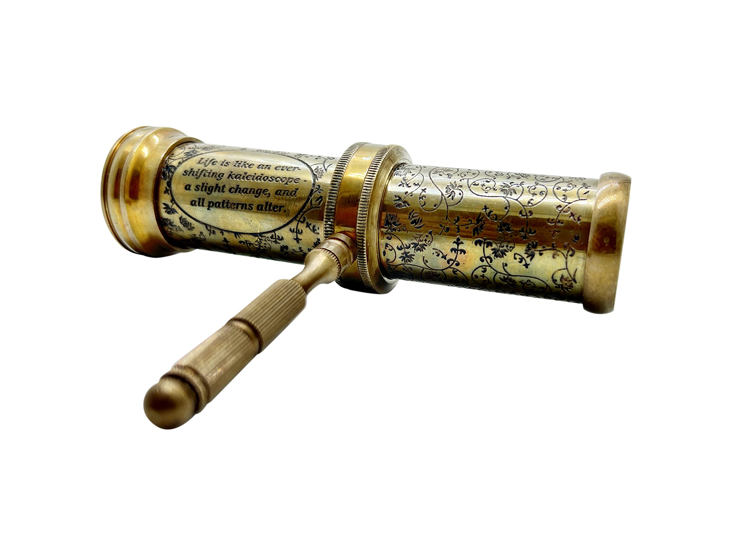 Custom Vintage ReplicazHandcarved Brass Kaleidoscope with Brass Handle & 3D Mirror Lens, Vintage Look - Antique Finish - Kaleidoscope for Kids Friends Valentine’s Day Gift by, Brass, One size
