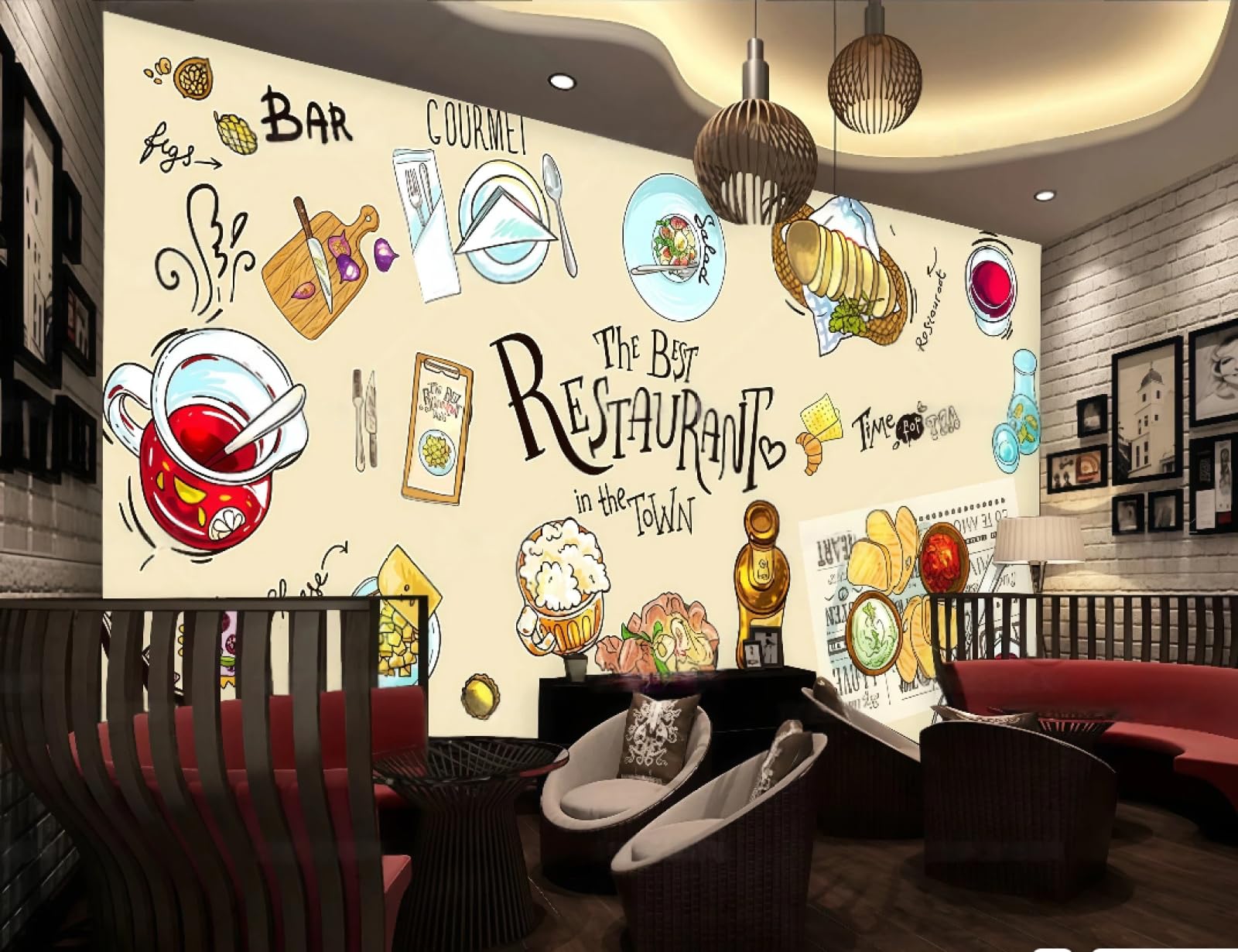rskjdghshd Wallpaper Hand-Painted Gourmet Pizza Shop Bread Dessert Afternoon Tea Background Wall Western Restaurant Wallpaper Cafe Mural,3D,200x140cm