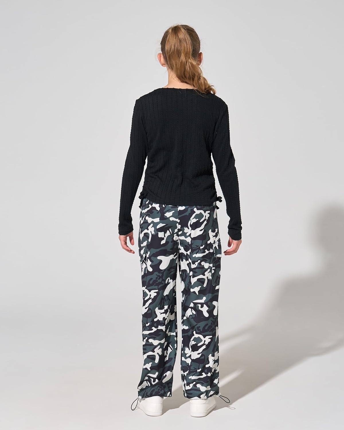 Girls Clothes Tween Girl Clothing Long Sleeve Ruched Drawstring Ribbed Knit Top Camo Cargo Pants Fall Winter Outfits - Image 5