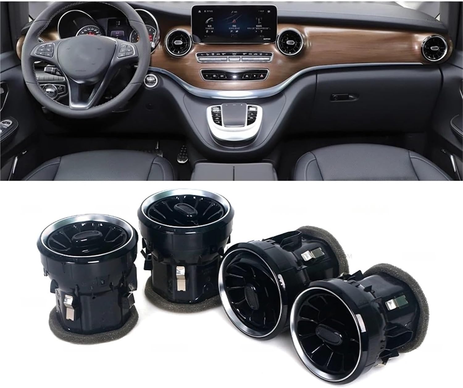 Compatible With Benz V Class W447 Vito V250 V260 Front Interior Dashboard A/C Air Outlet Turbo Conditioning Vent Car Accessories(2PC Black)