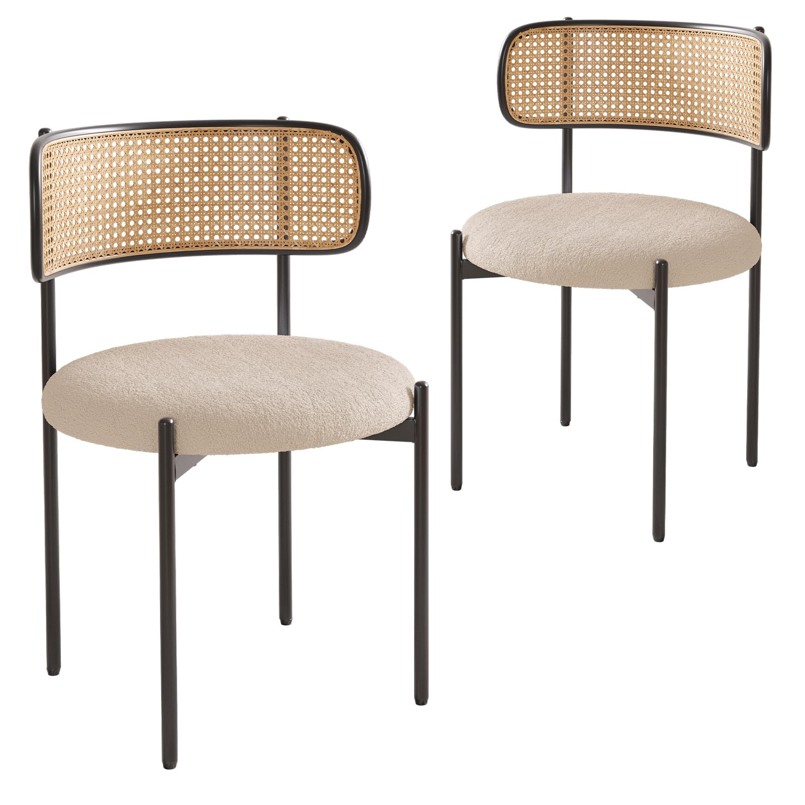 Farini Kitchen Chairs Set of 2, Mid-Century Modern Dining Chairs,Kitchen Dining Room Chairs, Rattan Backrest Round Upholstered Sherpa Dining Chairs,