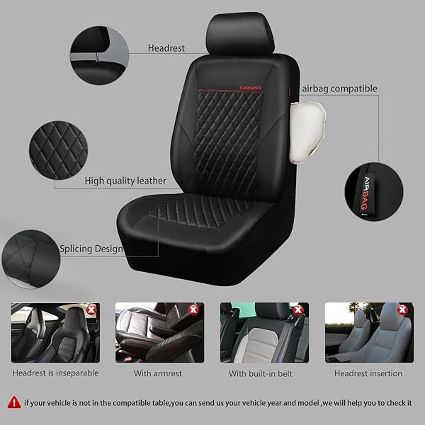 CAR PASS Quilted Leather Front Seat Covers 4