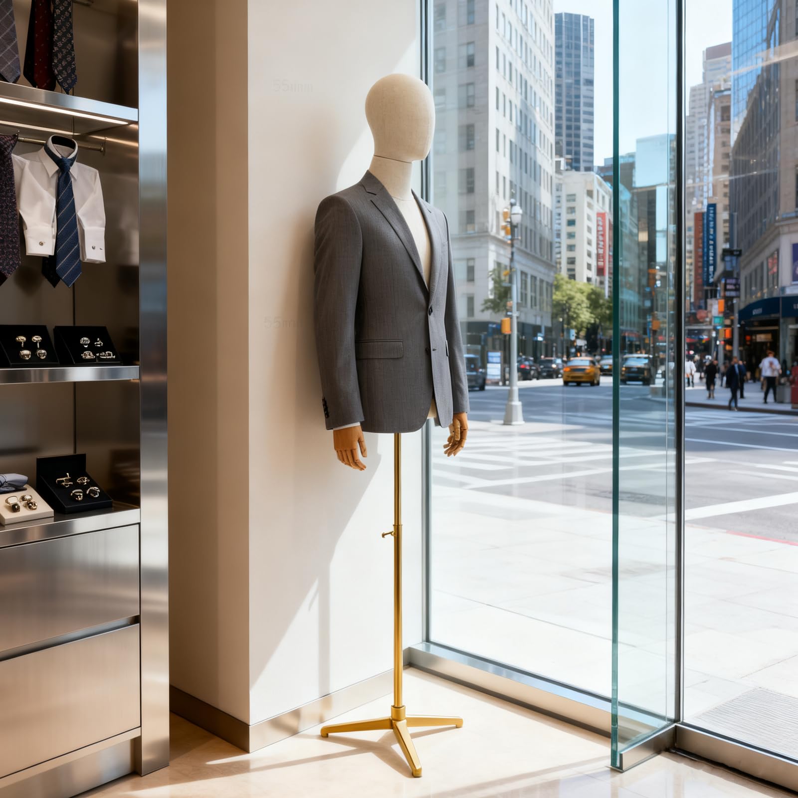 Höhenverstellbare Herren Schaufensterpuppe MäNnliche Ankleideform mit Verstellbarer Pose und Federarmen - Stabile Kleiderpuppe für Bekleidungsgeschäfte in Gold Schwarz Silber (Leinen+Gold)