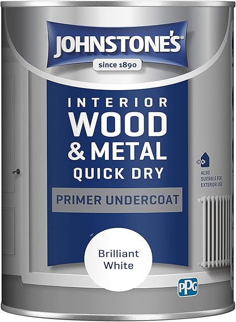Johnstone's - Quick Dry Gloss Primer Undercoat - Brilliant White - Water Based - Interior Wood & Metal - Fast Drying - Low Odour - Dry in 1-2 Hours - 13m2 Coverage per Litre - 1.25 L