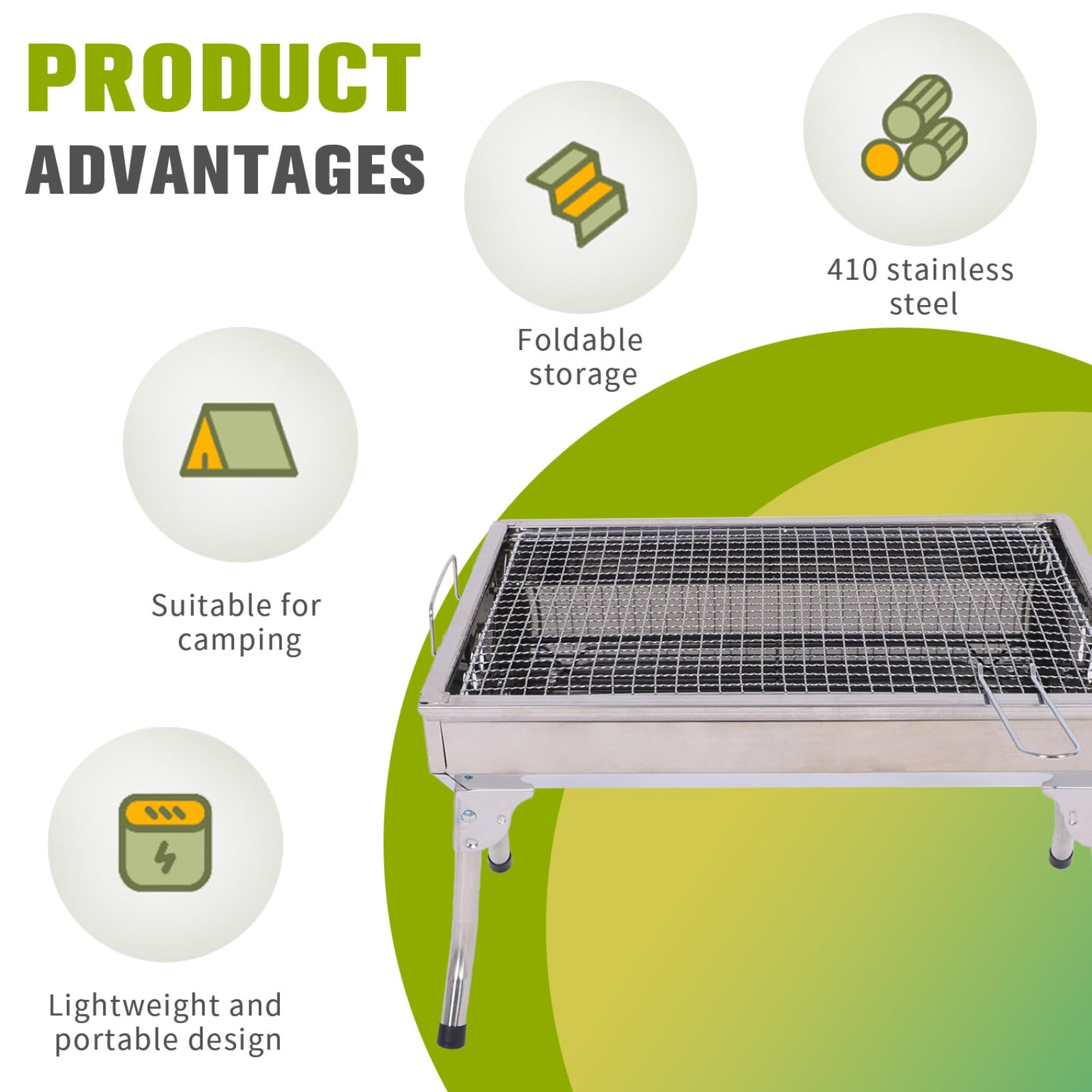 Nirelief Barbecue Grill, Foldable Portable Charcoal Grill 18.3x12.8x12.4 Stainless Steel BBQ Tabletop Smoker for Picnic, Garden, Terrace, Camping, Travel, Hiking BBQ Charcoal Grills