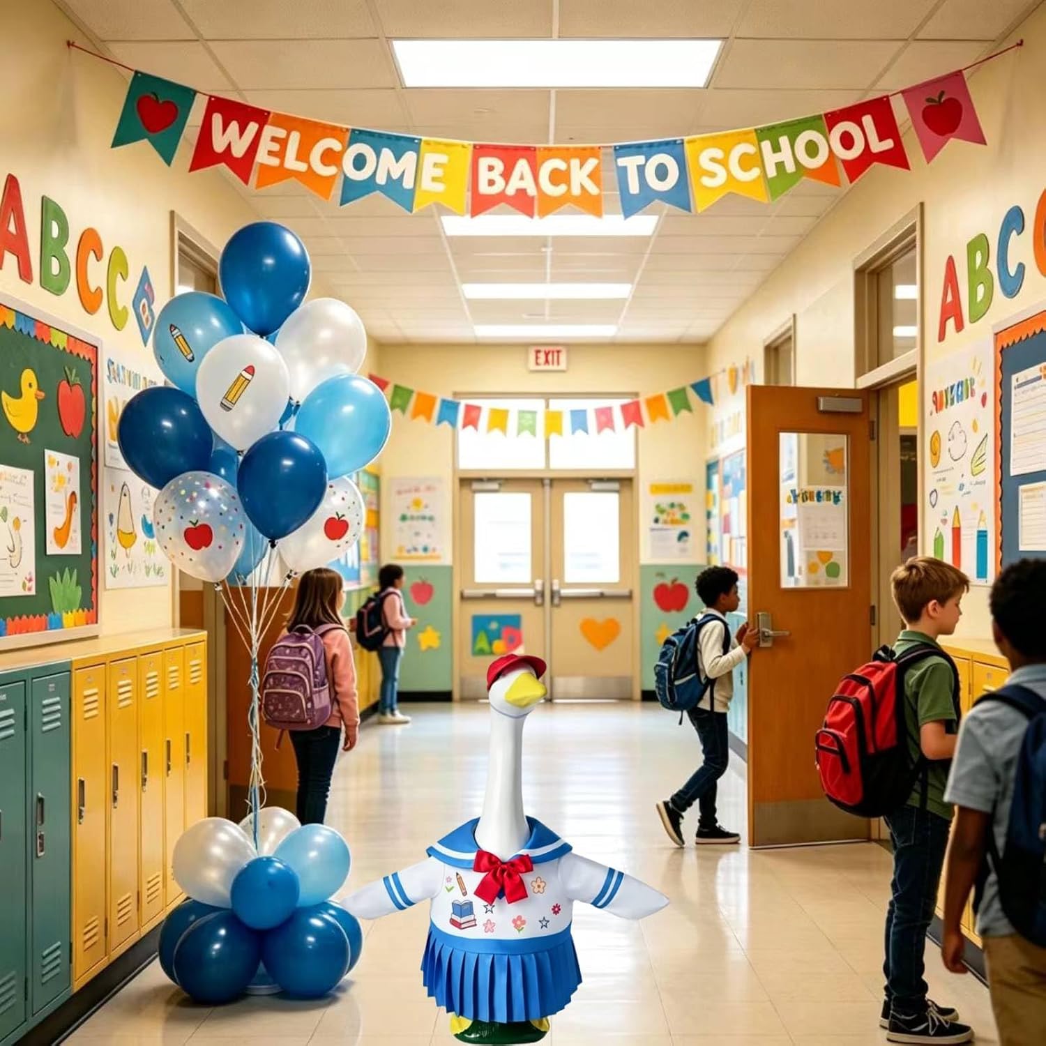 Back to School Porch Goose Outfits, 23 Inch Portable, Odorless, Easy to Clean, Reusable Classroom Goose, Can Be Used as School Outdoor Garden Yard Patio Library Decor image 2