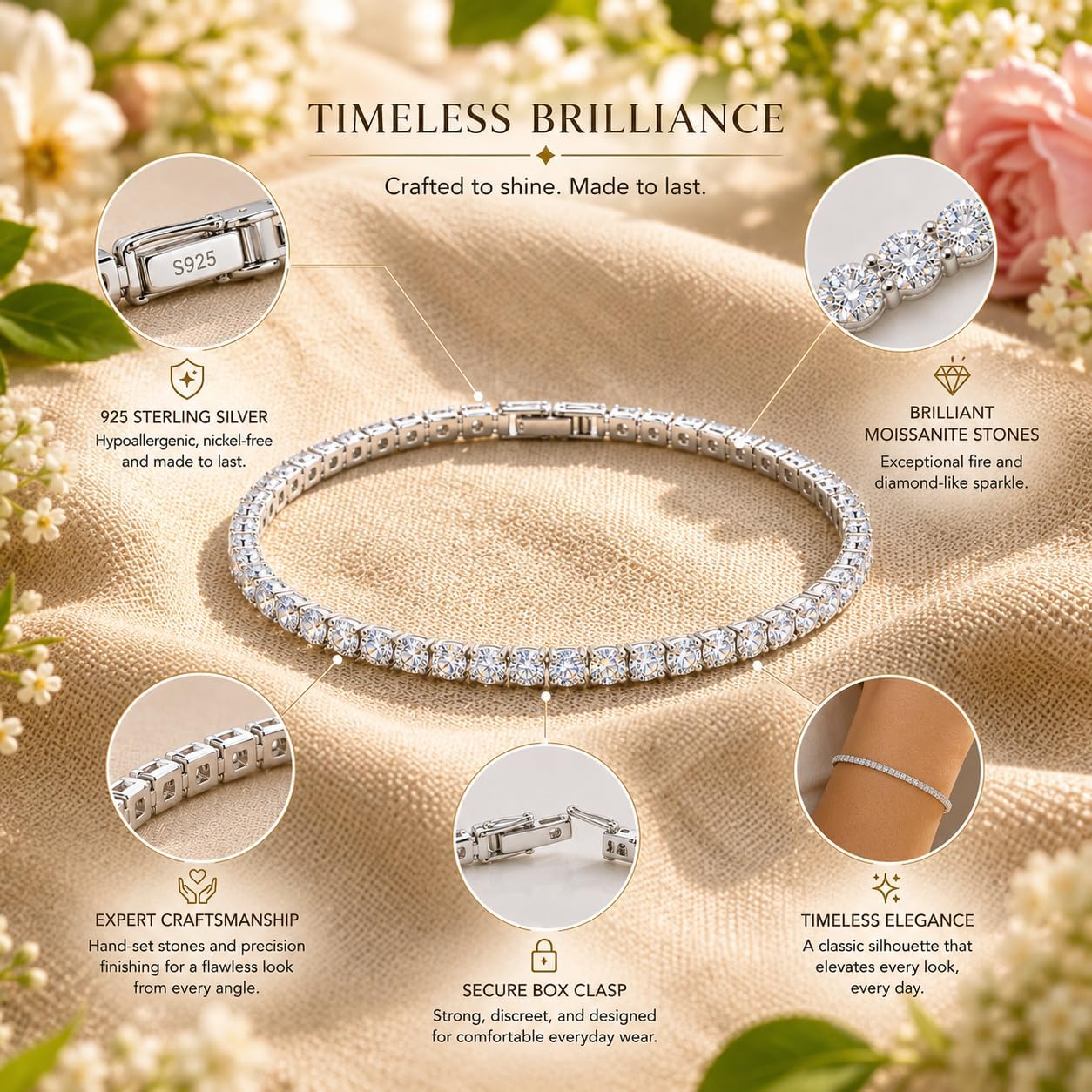 925 Sterling Silver Moissanite Tennis Bracelet for Women, 5.3 Carat Total Weight, D Color VVS1 Brilliant Moissanite Stones, 3mm Classic Tennis Bracelet, GRA Certified, Available in 6.5 7 and 7.5 Inch Sizes