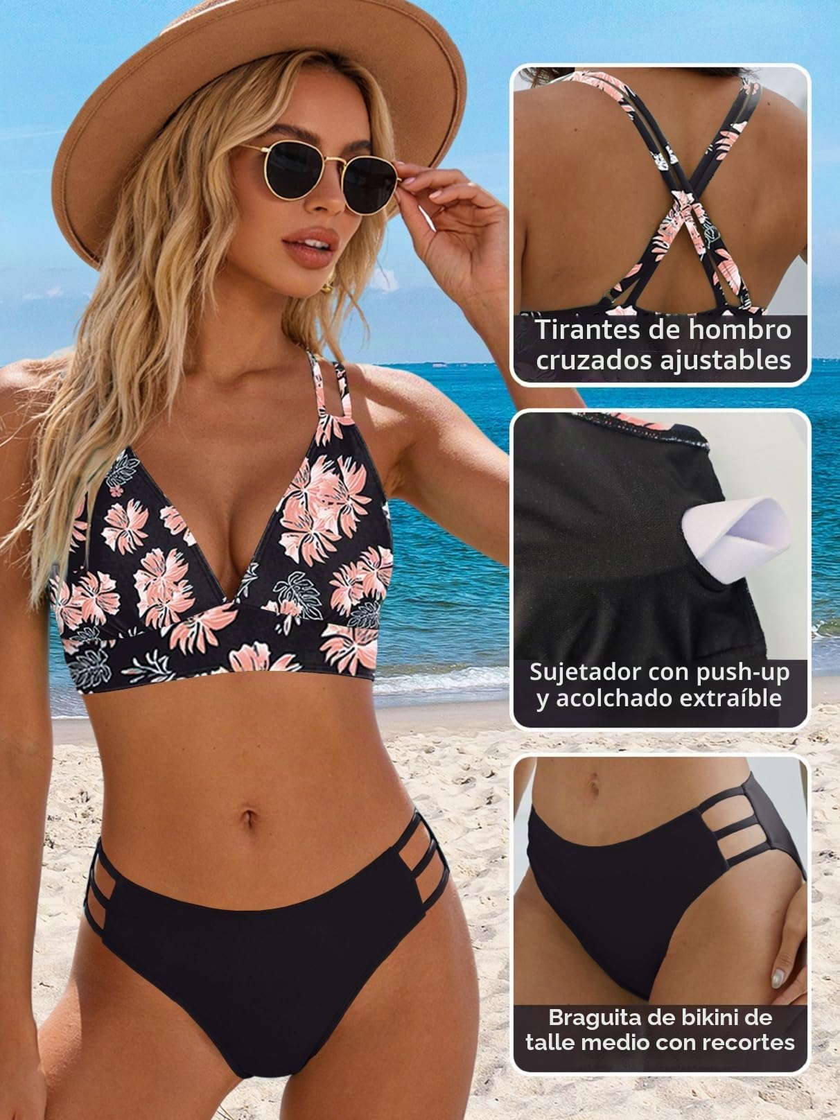 Yutdeng Bañador Dos Piezas Mujer Braga Alta Bikini Push Up con Aros Bikinis Reductor Barriga Talle Alto Vientre Plano con Pliegue Traje De Baño Mujer 2 Piezas Ropa de Baño Biquini