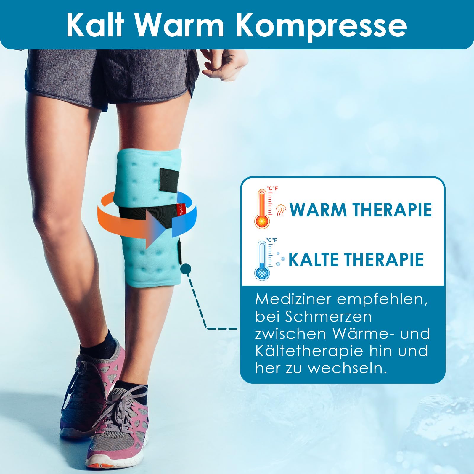 Comfytemp Universal Kühlmanschette（2 Stück）30x30cm Kühlbandage für Beine Arme Waden Knie Ellbogen Schulter Nacken mit 3 Klettverschlüsse, Kühlpads Kalt Warm Kompresse Wiederverwendbar Kühlpacks