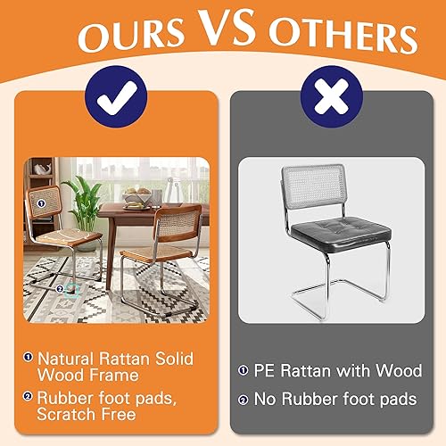 Miniatura 6 de Alunaune Juego de 2 sillas de comedor modernas de mediados de siglo, sillas de cocina tapizadas de ratán natural, sillas auxiliares sin brazos con