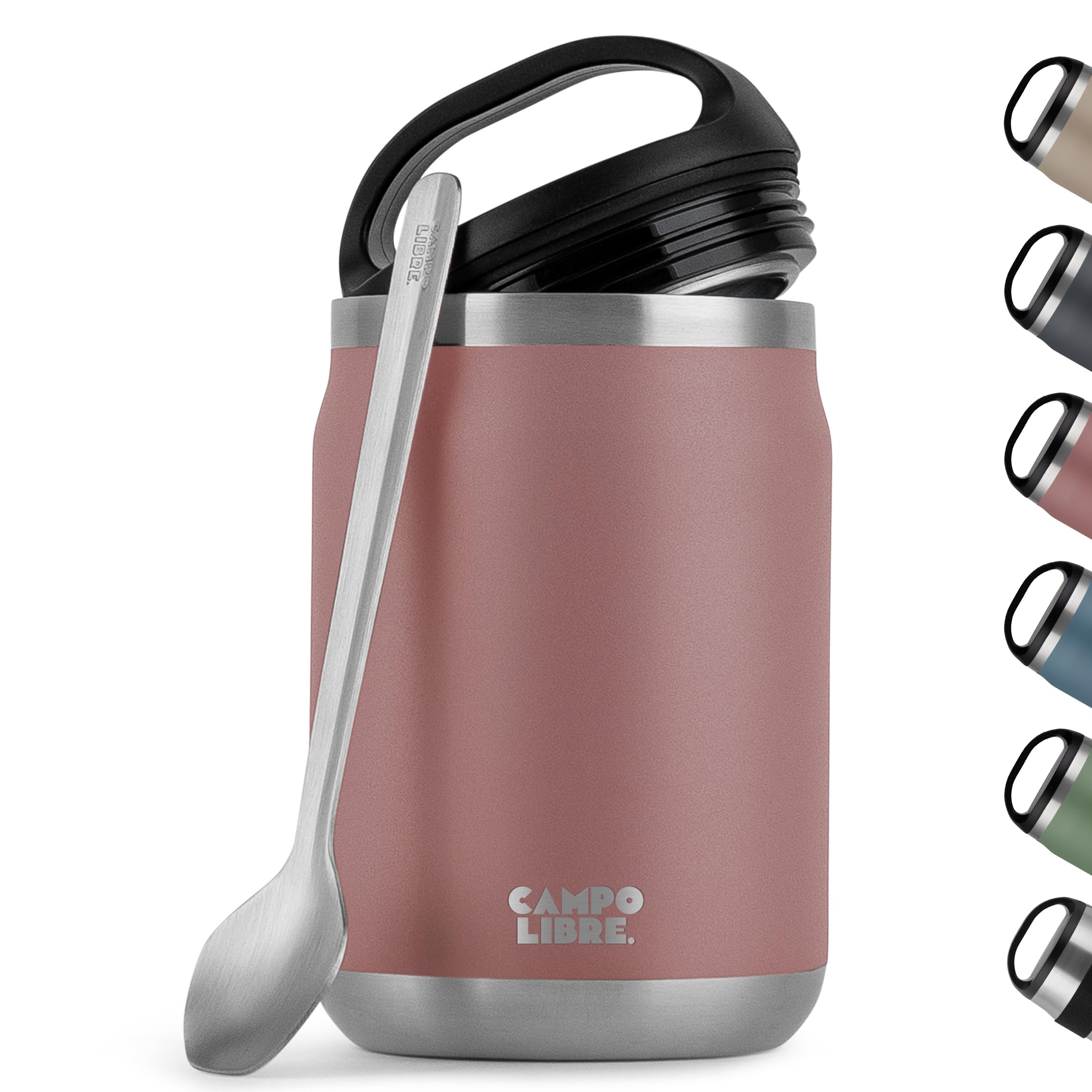 Campo Libre. Misty Pink Campo Libre.® Food Flask 800Ml – Thermo Lunch Box With Spoon, Bpa-Free Hot & Cold Food Container For Soup, Porridge, Baby Food, Camping Or School – Leakproof & Ideal For On-The-Go, Pink