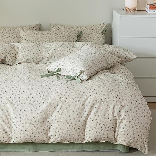 HighBuy Cute Floral Comforter Set Twin XL Garden Style with 2 Bow Tie Pillowcases Farmhouse Coquette Bedding Set Fluffy Comforter Twin XL Bed Set 3 Piece,French Style Floral Comforters