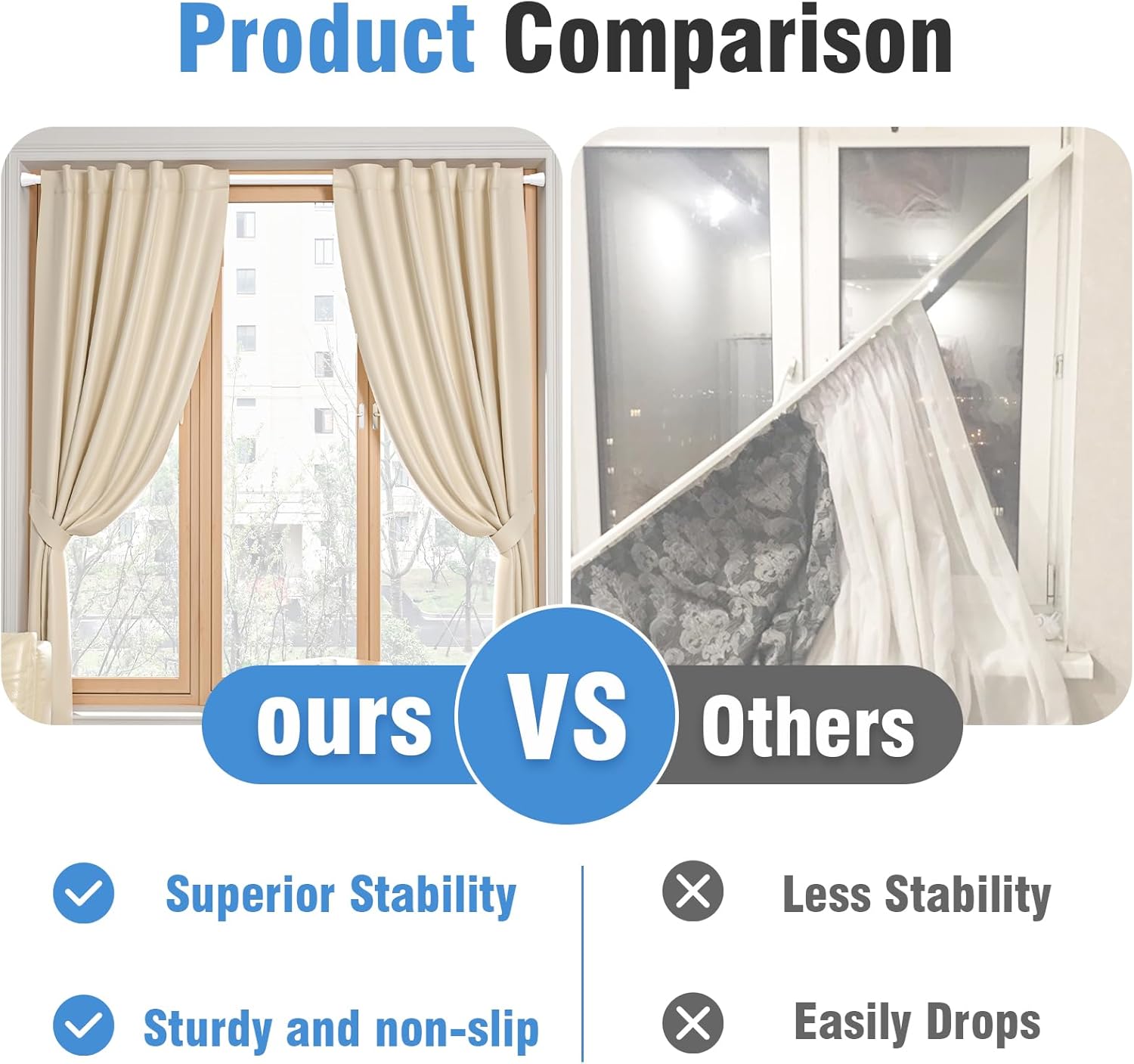 AIZESI 2 Pack Tension Curtain Rod for Windows 45 to 77 Inch, Adjustable Expandable Spring Curtain Rods No Drilling, Non Slip Curtain Rod for Bedroom Doorway Closet, White