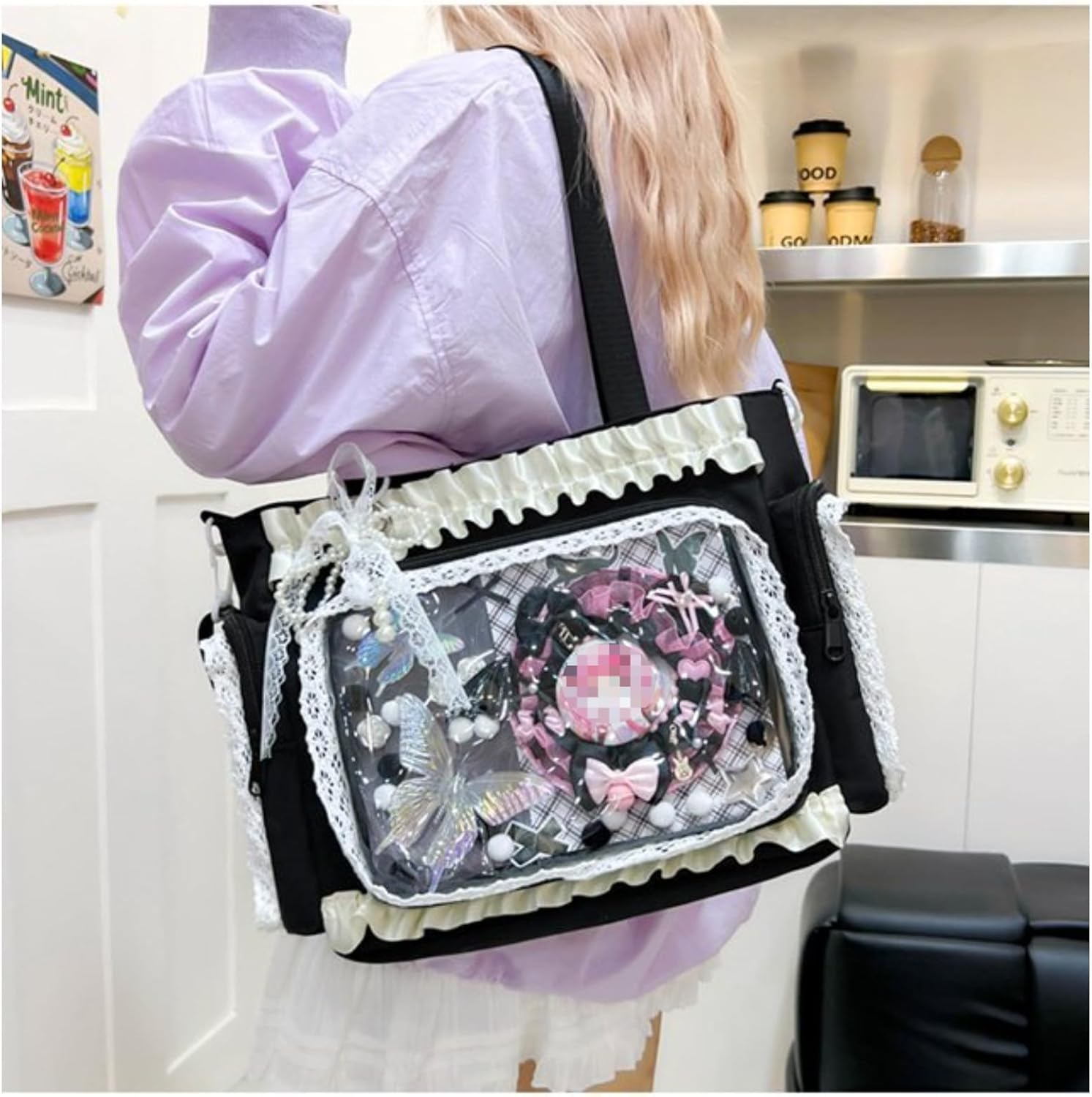 Lace itabag ruffle Shoulder Purse， Pin display bag with Insert Anime badge Display - Image 2