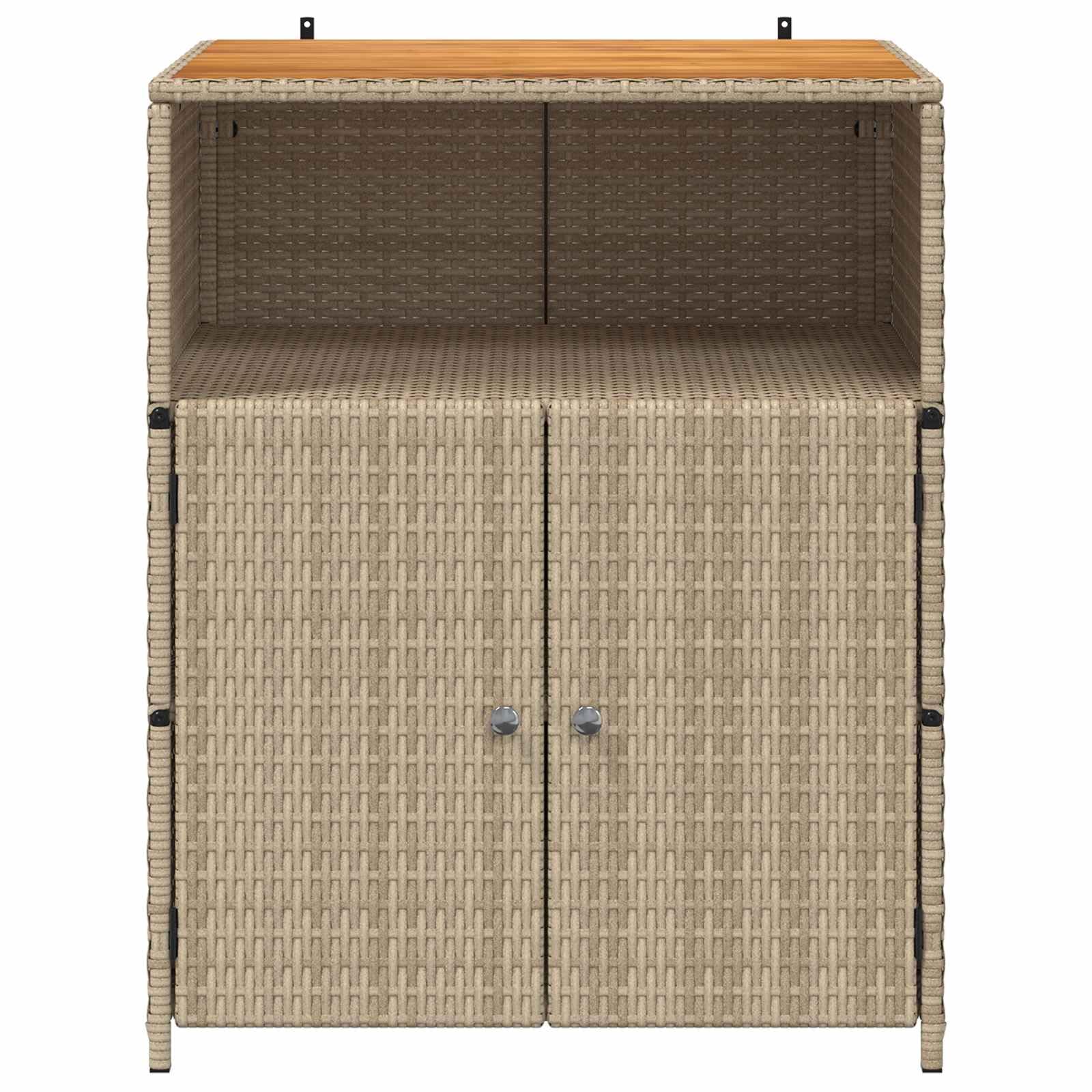 Armadio in rattan beige, 70 x 50 x 87 cm, con porta, in legno massello di acacia e telaio in acciaio verniciato a polvere, scaffali e ante in polyrattan, spazioso spazio per attrezzi da