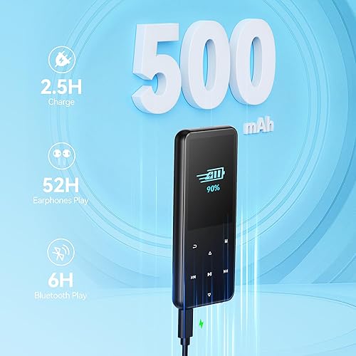 Miniatura 7 de AGPTEK Reproductor MP3 de 64 GB con Bluetooth, M3 Reproductor de música de 2.4 pulgadas con altavoz y radio FM, botones táctiles, soporta hasta 128