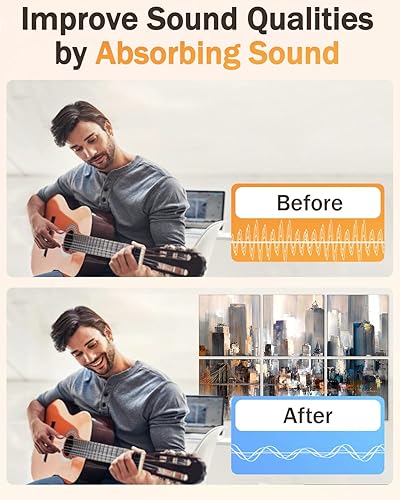 Miniatura 6 de BUSYBEES Paneles acústicos artísticos, 72 x 48 x 0.4 pulgadas, paneles de pared autoadhesivos insonorizados, reducen el eco de la habitación y la