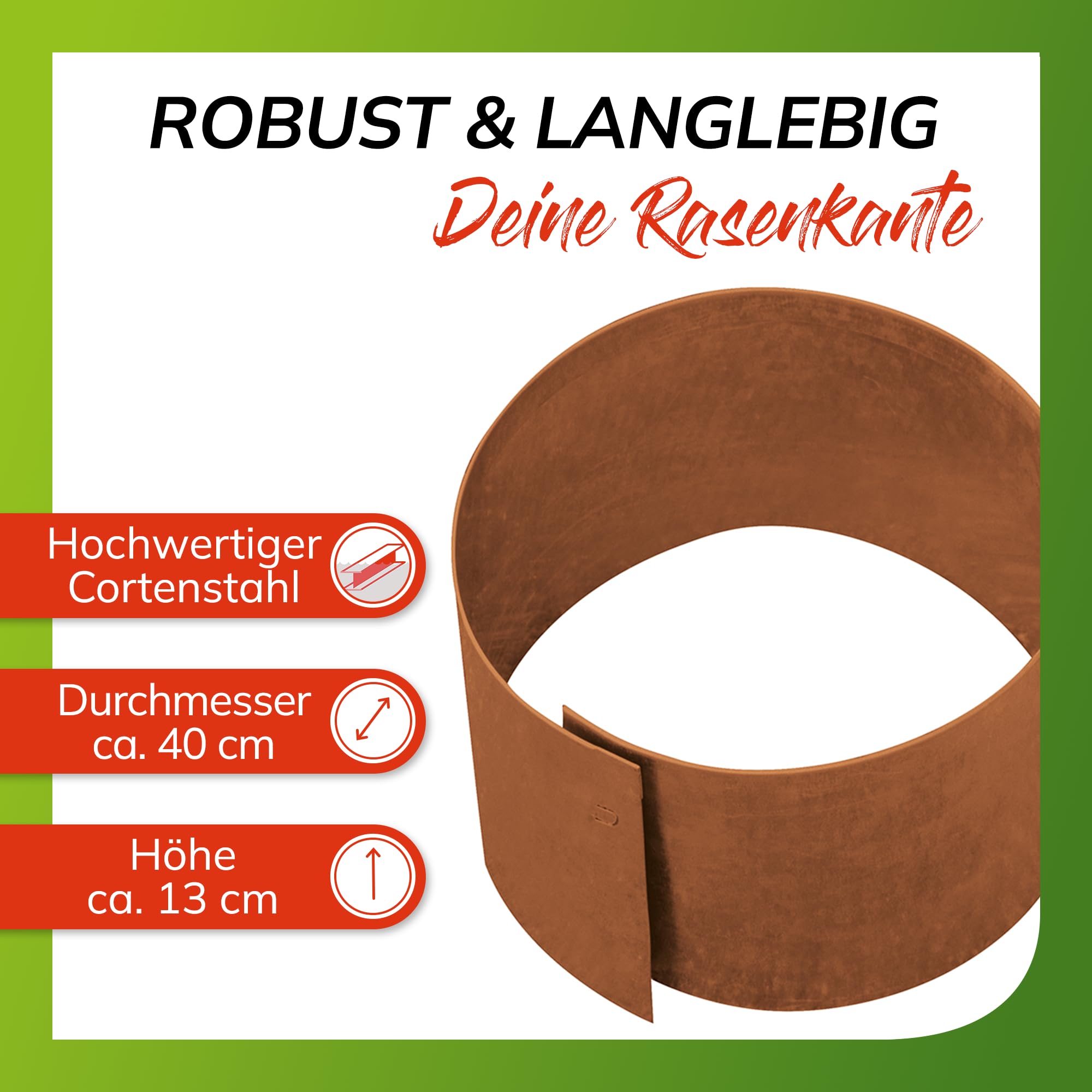 bellissa – Rasenkante Metall Corten-Stahl rund 40x13 cm - Baumring Rasenbegrenzung aus wetterfestem Material für saubere Rasen- & Beetabgrenzung - Beeteinfassung Pflanzring Kreis robust & langlebig