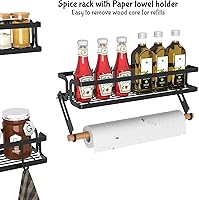 Vista 9 de 3 Pack Spice Rack Wall Mount With Paper Towel Holder and Hooks, Screw or Adhesive Hanging Spice Shelf,Space Saving Spice Organizer for Seasonings