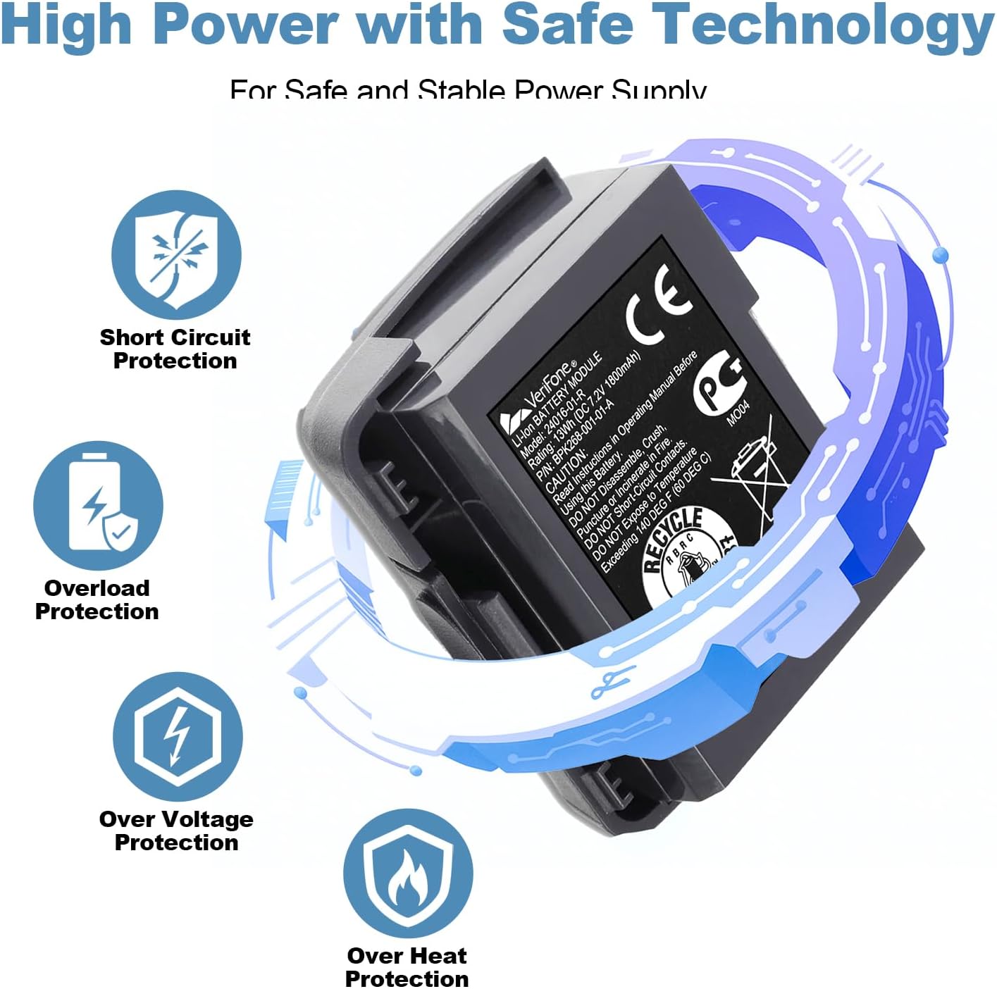 5 Pack OEM for Verifone Digital Credit Card Reader Battery Replacement Compatible with Verifone VX670 Wireless Terminal Credit Card Reader 7.4V 1800mAh LP103450SR-2S