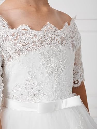 Miniatura 4 de Elegante vestido de primera comunión con cuentas de encaje para niña de flores de 2 a 12 años