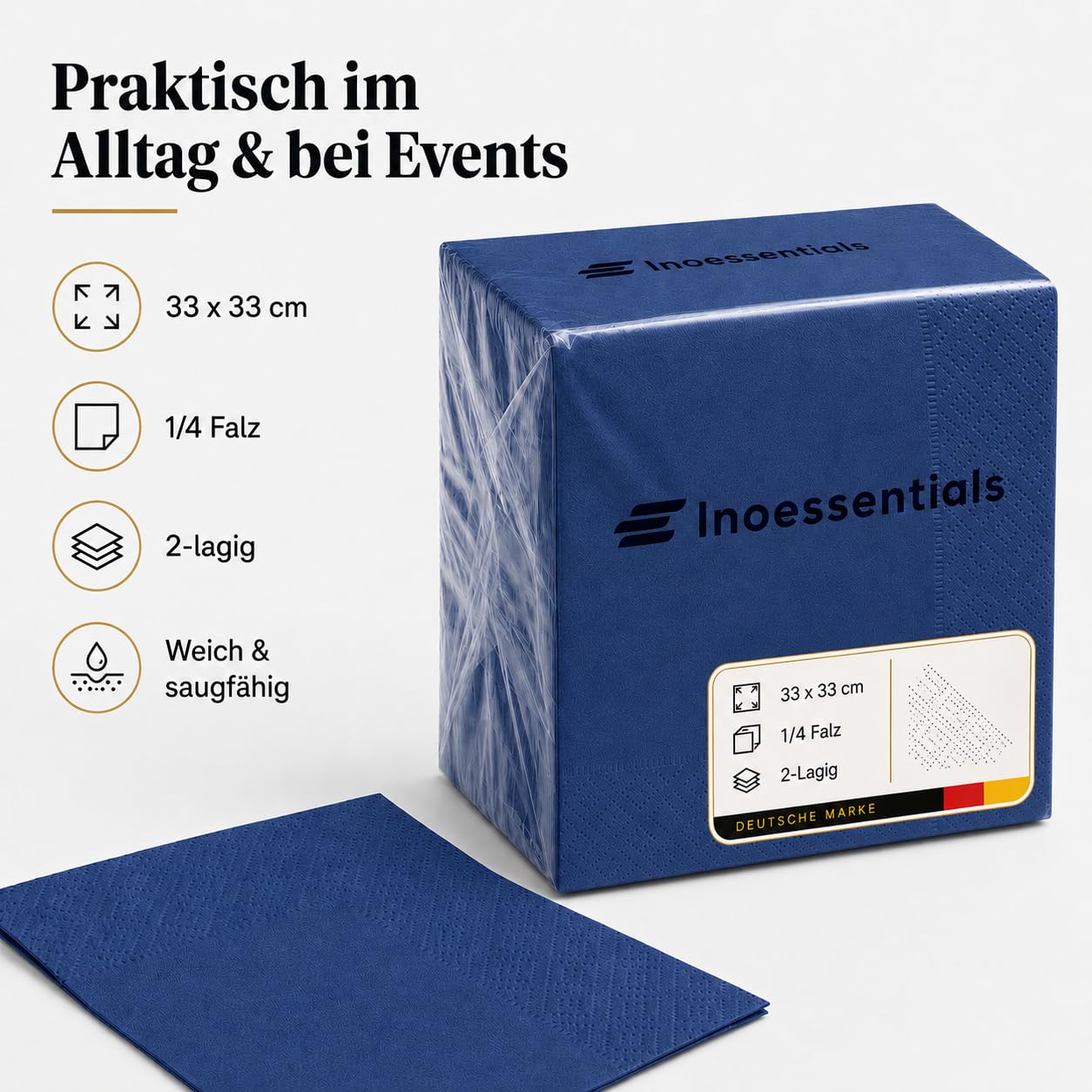 Inoverse 1000 servilletas de 2 capas, pliegue 1/4, 33 x 33 cm, color azul, servilletas de papel desechables para bodas, fiestas y gastros, servilletas decorativas de mesa