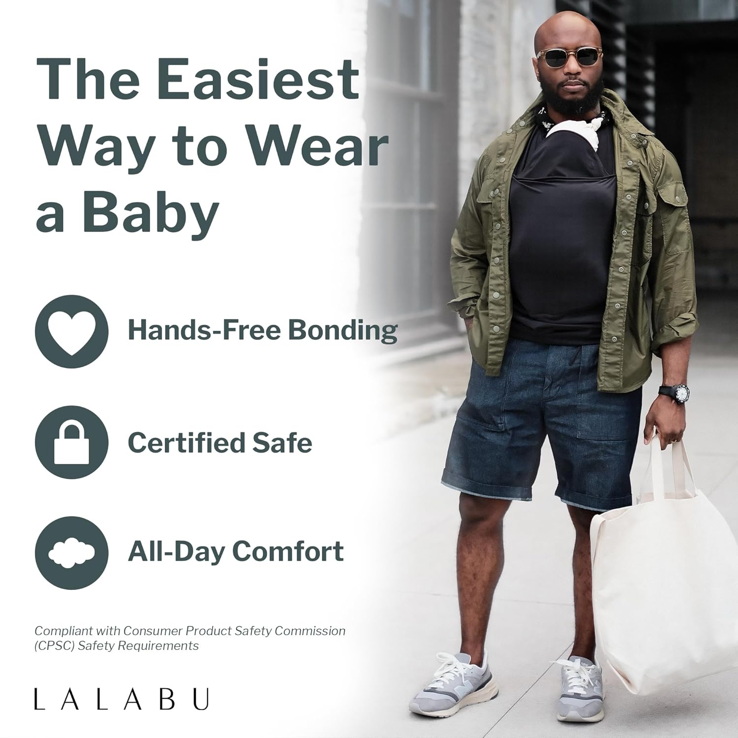 Lalabu The Dad Shirt | Hands-Free Baby Carrier for Dad with Kangaroo Pouch | Engineered for Bonding, Safety, & Comfort for Newborns Up to 15 Lbs. | CPSC Compliant - Black - Large - Image 2