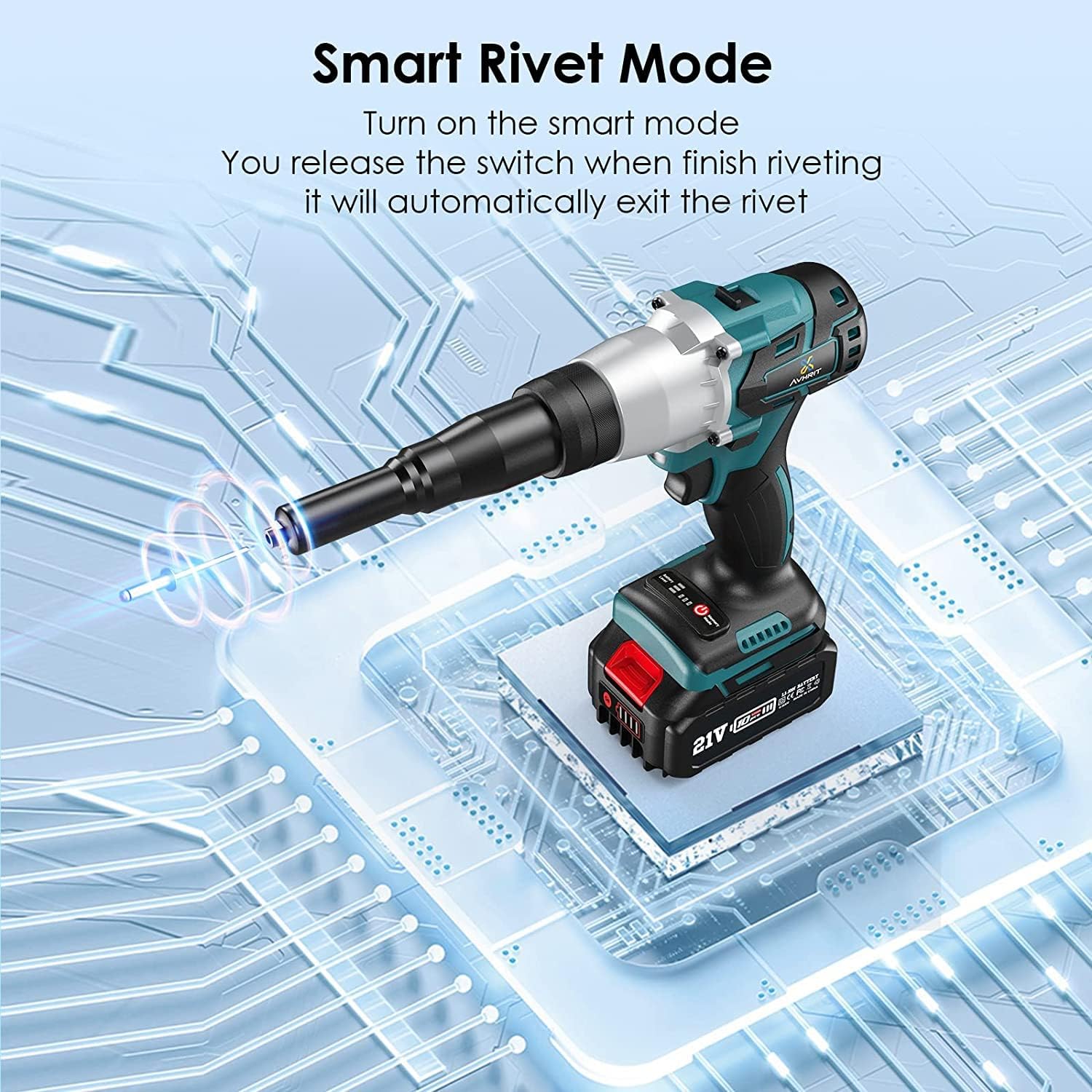 2-IN-1 Cordless Rivet/Rivet Nut Tool Electric Rivet Nut Gun For Nuts(10/24", 1/4", 5/16", 3/8"), Portable Pop Rivet Gun for Blind Rivets(1/8'', 5/32'', 3/16"), Auto/Manual, Memory Mode, 5.0Ah Battery