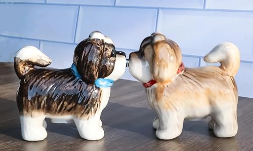 Miniatura 3 de Ebros Gift Juego de figuras de cerámica animadas de perro Shih Tzu para cocina, salero y pimentero, 3 pulgadas de largo, pedigrí, cachorros, perros,
