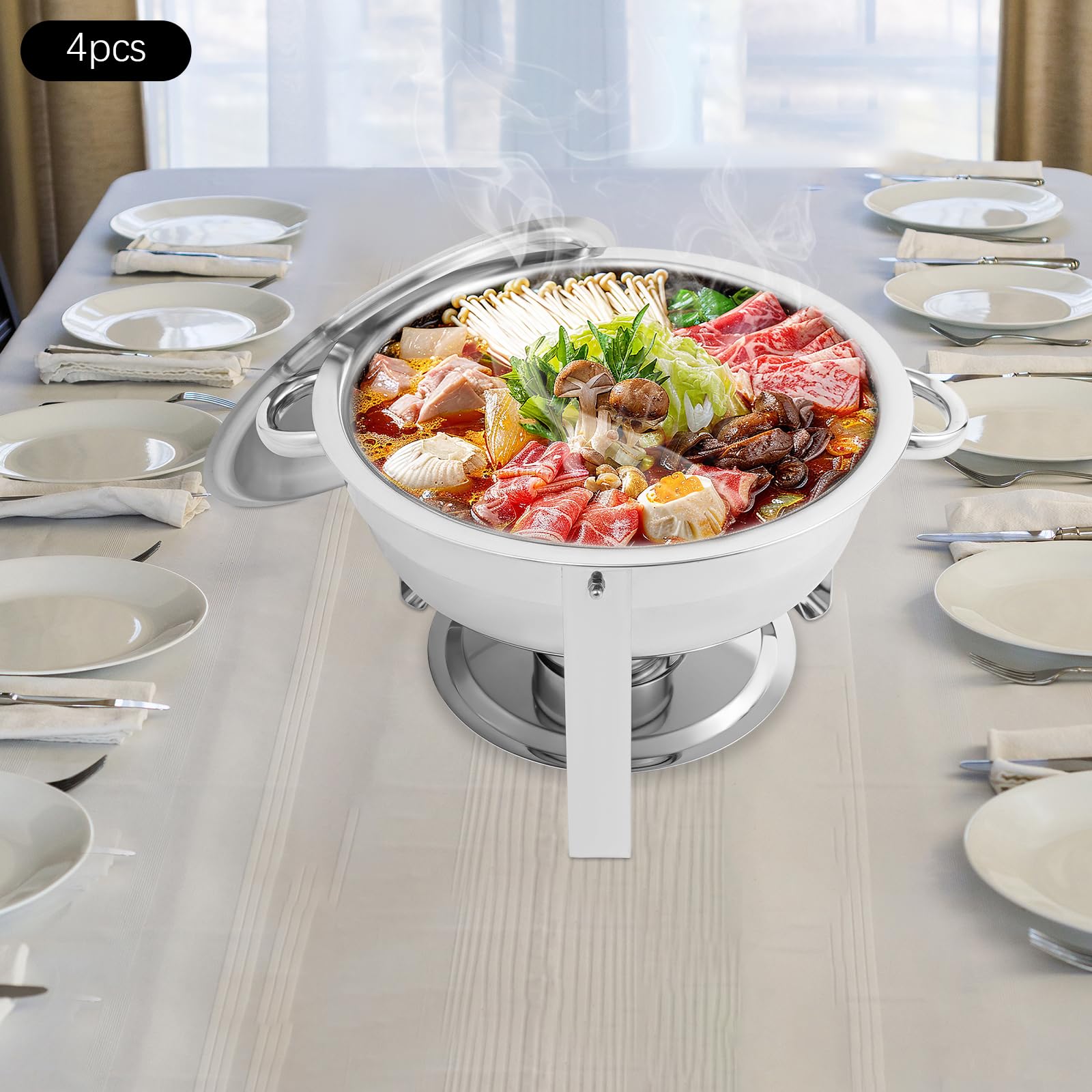 Chafing Dish Buffet Set di 4 contenitori in acciaio inox con coperchio, potenza di fuoco controllabile, da 4,5 l, per buffet, da scrivania, per alimenti caldi