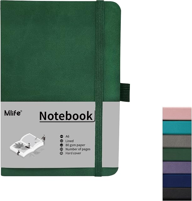 Mlife A6 Small Journal Notebook , Lined Pocket Notebook with Pen Holder , Hardback , 192 Pages , 3.9 inches * 5.5 inches - for Women and Men (Green)