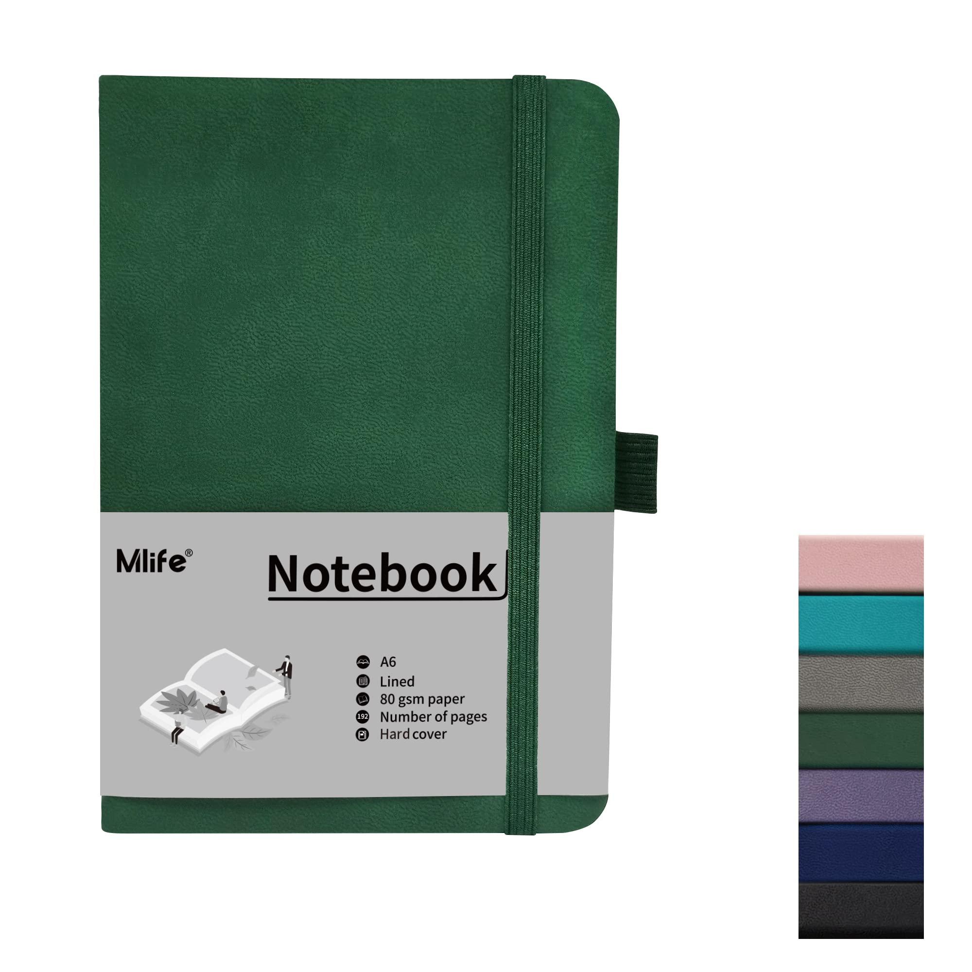 Mlife A6 Small Journal Notebook, Lined Pocket Notebook with Pen Holder, Hardback, 192 Pages, 3.9 inches * 5.5 inches - for Women and Men (Green)
