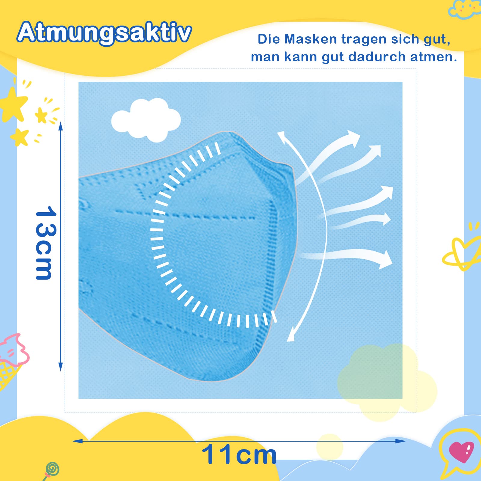 FFP2 Masken Bunt Kleine Größe, Mundschutzmasken Farbig Einzeln Verpackt, Komfortable Sitzende Schutzmasken, 5 Filterlagen Faltbar Staubmaske für Kleine Gesichter 20 Stück