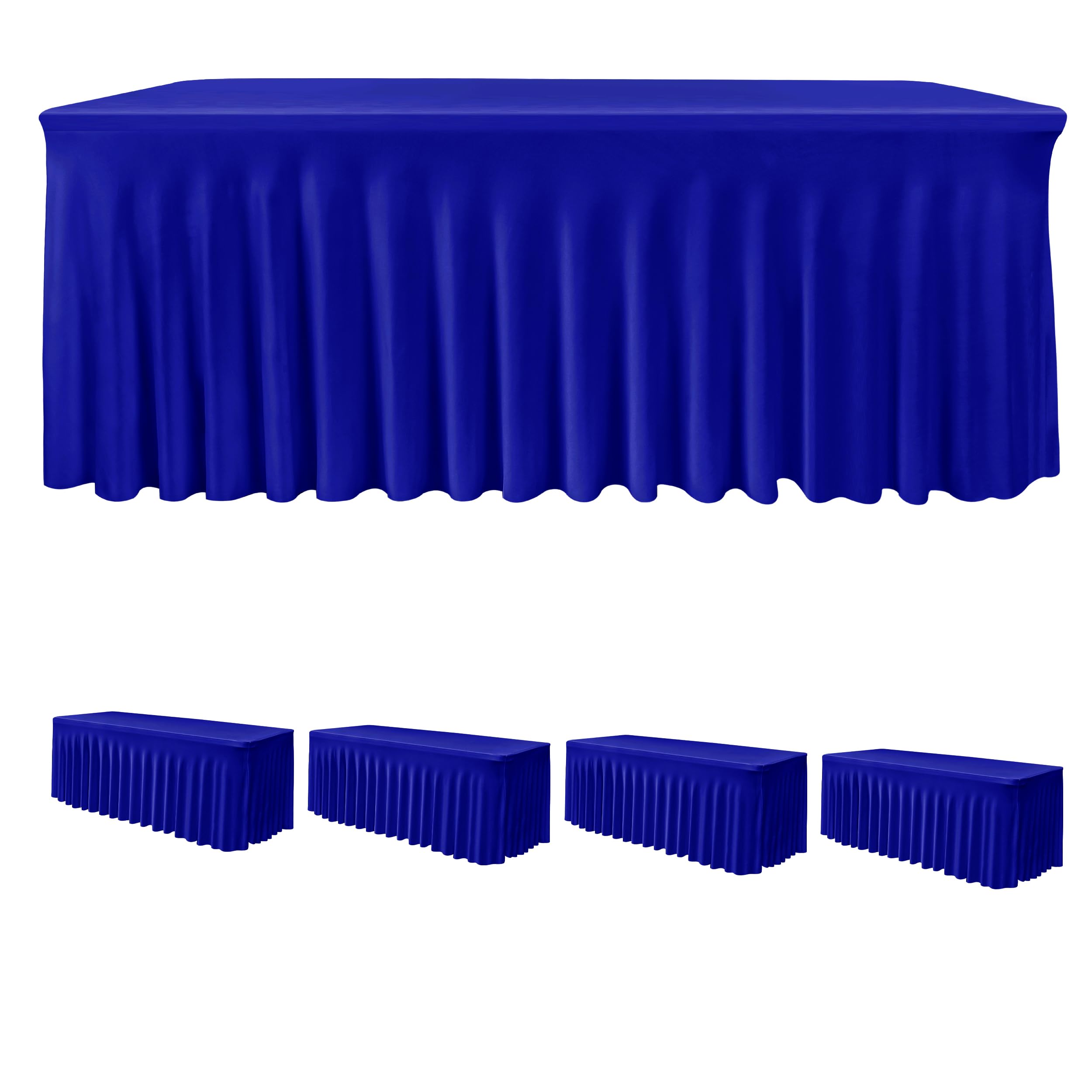 4 Pcs Royal Blue Spandex Table Covers 8ft Rectangle Ruffle Skirts for Party