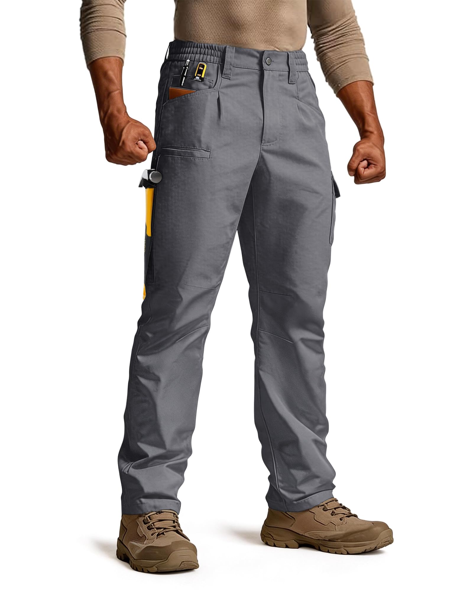 IGOLUMON Pantalones de trabajo hombre con 13 bolsillos, pantalón cargo ligero para hombre, pantalón táctico con cintura elástica, reforzado para jardinería, senderismo y viajes — view 8