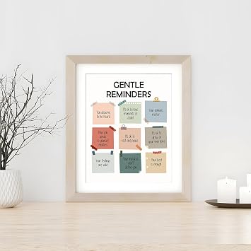 SWITHOM Gentle Reminders Wall Art - Mental Health Awareness Poster, Growth Mindset Classroom Decor, 8x10 Inch Unframed Positive Affirmations Print for School Counselor Therapy Office Calming Corner