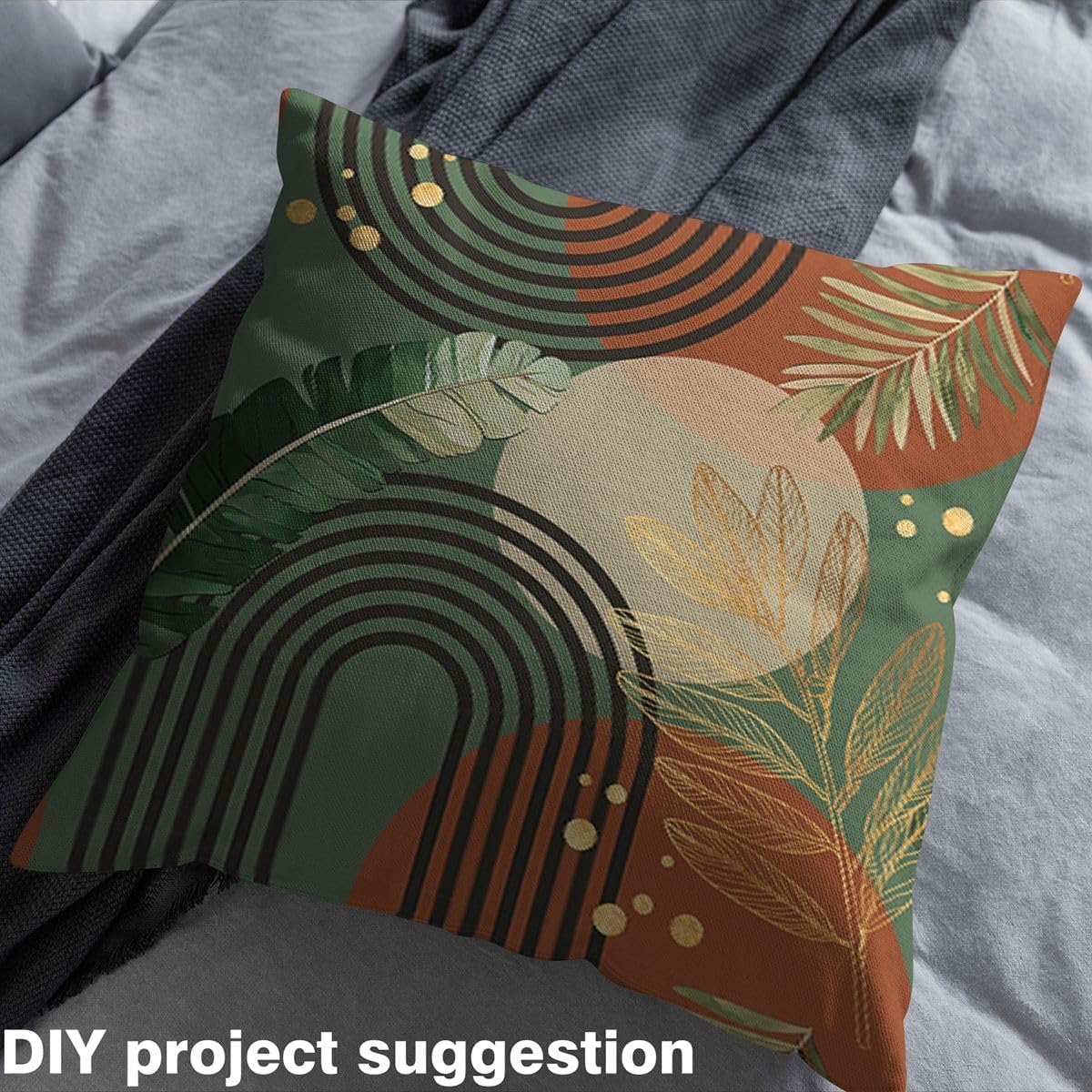 Green and Beige Fabric By The Yard Boho Mid Century Upholstery Fabric 5 Yards Bohemian Retro Leaf Waterproof Outdoor Fabrics Modern Abstract Geometric Decor for DIY Patchwork Sewing Quilting Crafting