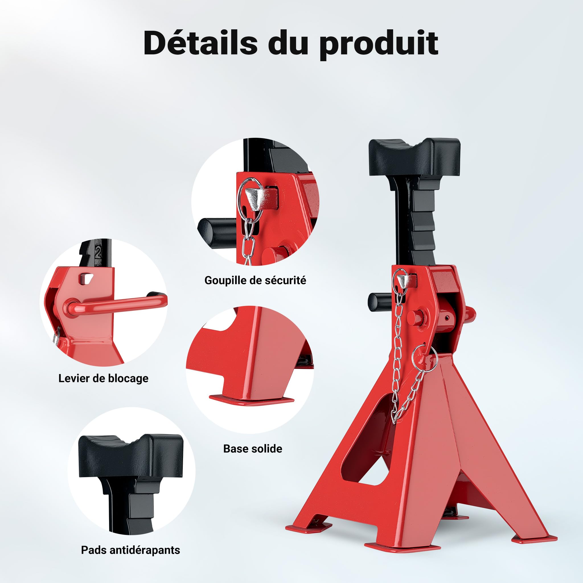 WilTec Set 2 Chandelles de Levage Capacité 3 Tonnes Poids 5 kg Hauteur réglable 290-425 mm Sécurité à Double Verrouillage Grande Base pour la stabilité Cric Équipement Voiture Auto Garage Atelier