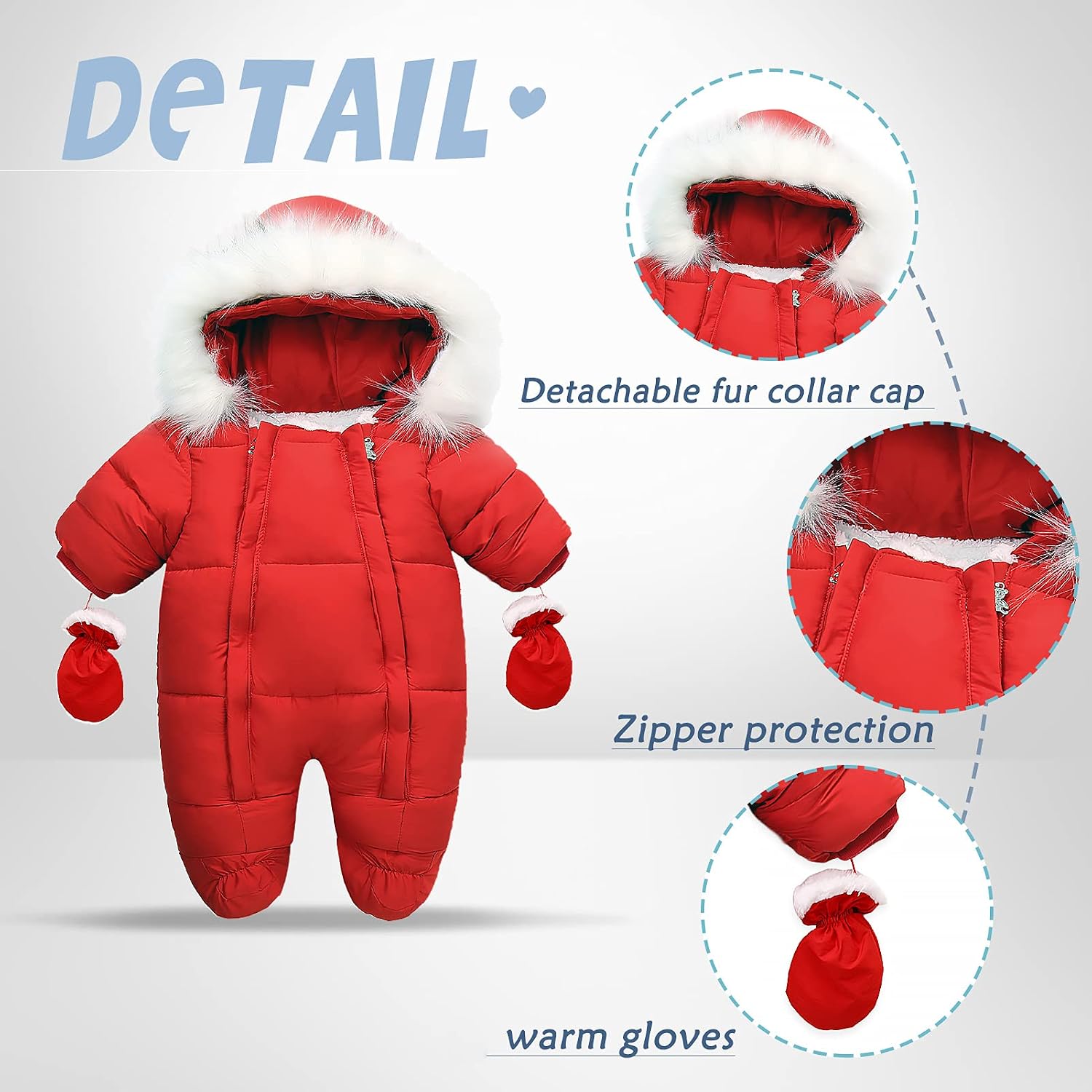 Happy Cherry Baby Snowsuit Thicken Cotton Winter Clothes Outerwear Jackets Puffer One Piece
