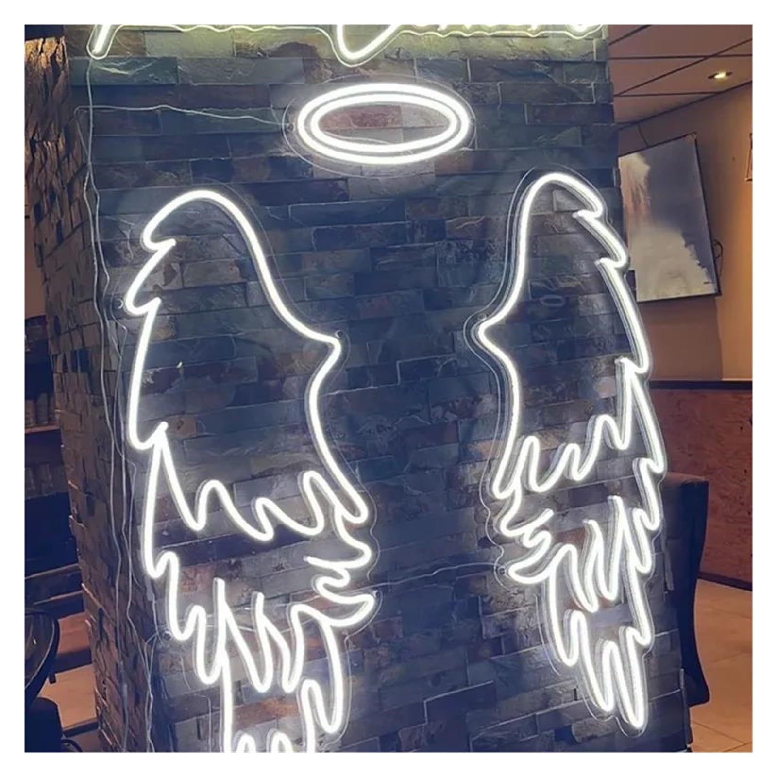 RONGCH Hanging Art Neon Signs Angel Wings and Halo Neon Sign, Angel Wings Neon Sign, Wings Wedding Decor, Party Decor 65cm(A)