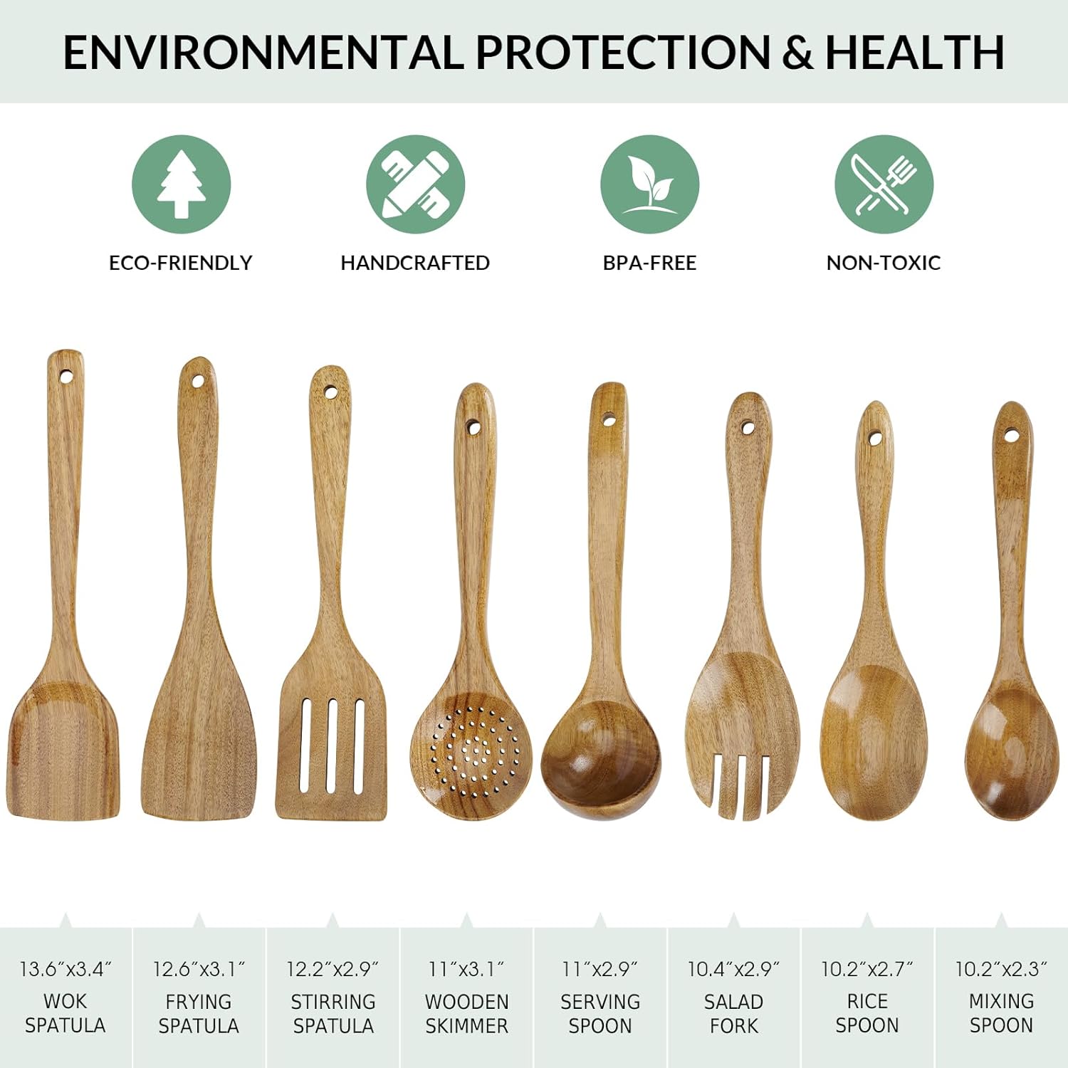 Acacia Wooden Cooking Spoons – 8PCS Set of Nonstick-Safe Spoons and Kitchen Tools – Natural Wood, Eco-Friendly & Heat Resistant (8PCS Acacia Wooden Cooking Spoon)