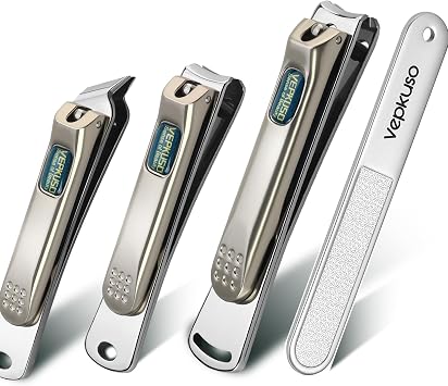 Nail Clippers for Men, Vepkuso Toenail Clippers for Thick Nails and Ultra Sharp Fingernail Clippers for Women, 4 in 1 Nail Clippers Cutter for Seinors, Gift Ideas