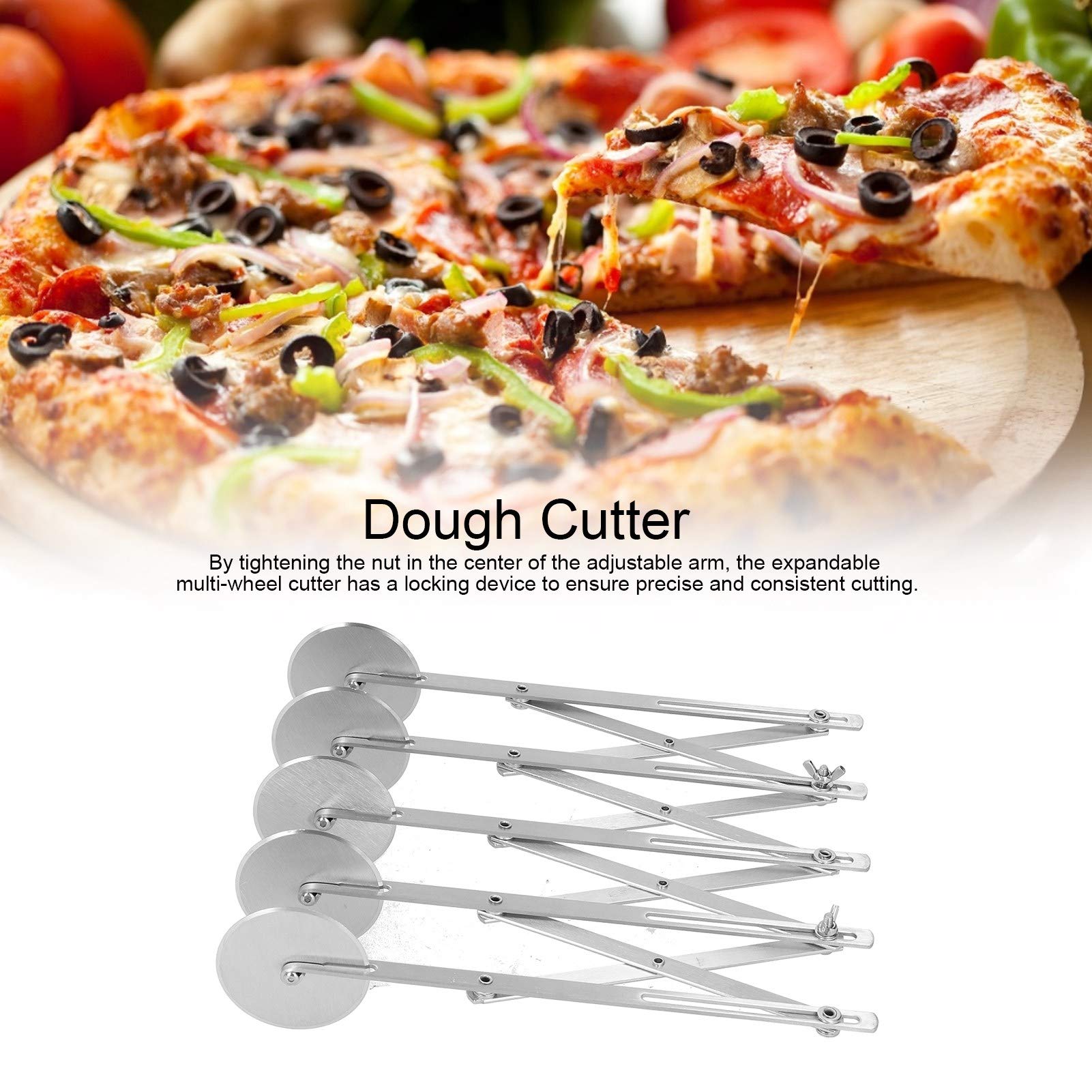 5 Wheel Pastry Cutter, 7 Wheel Pastry Cutter,Stainless Steel Expandable Pizza Slicer Multi Round Pastry Knife Baking Cutter Roller Cookie Dough Cutter (Five wheel pizza cutter)
