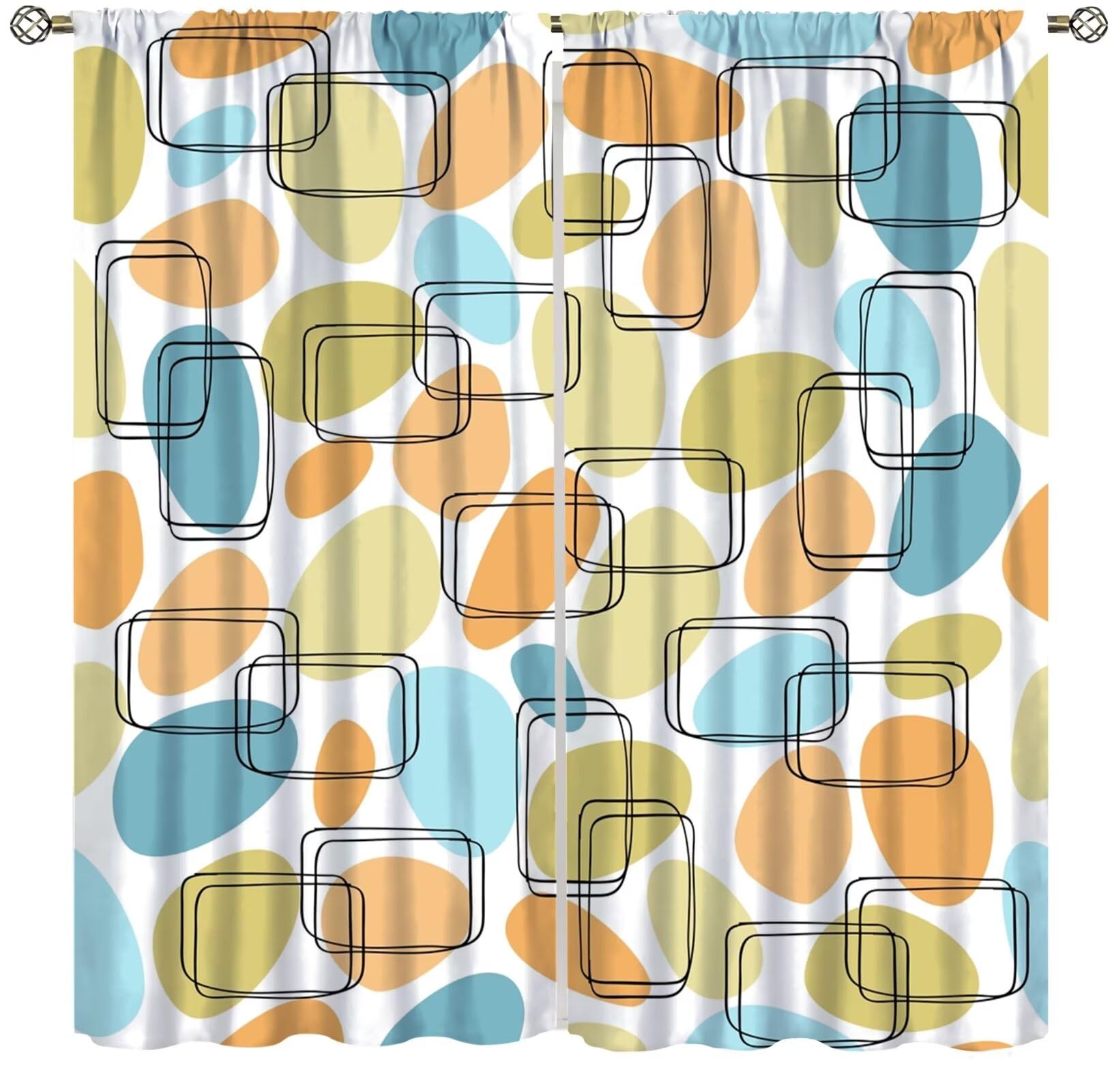 XBDDZSW Mid Century Curtains Modern Middle Century Resetro Grid Orange Window Treatments Geometric Minimalist Abstract Patterns Print Decoration